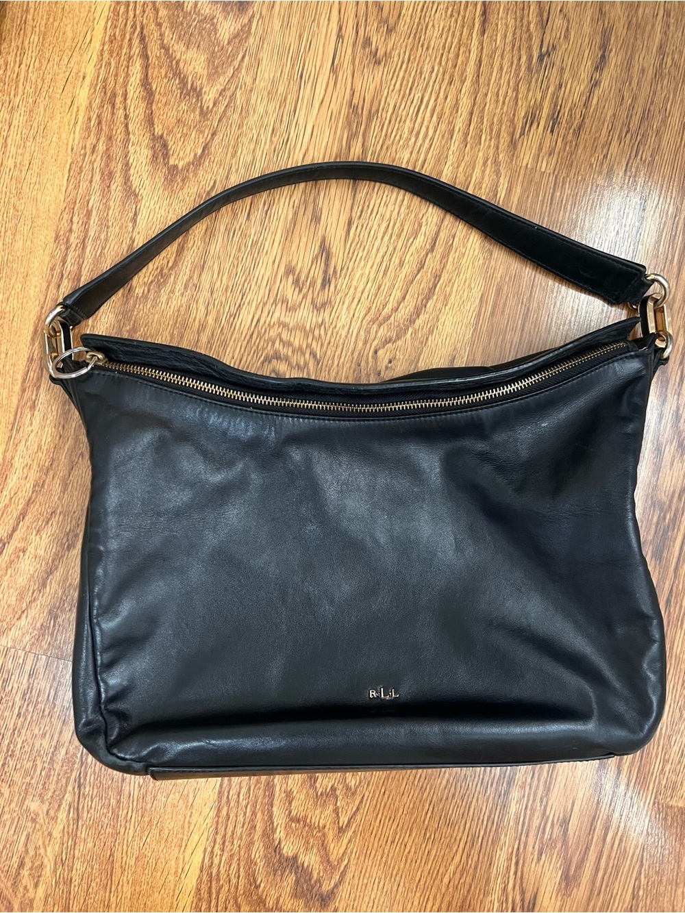 Y2K Lauren Ralph Lauren Black Leather Shoulder Bag RLL Baguette Purse